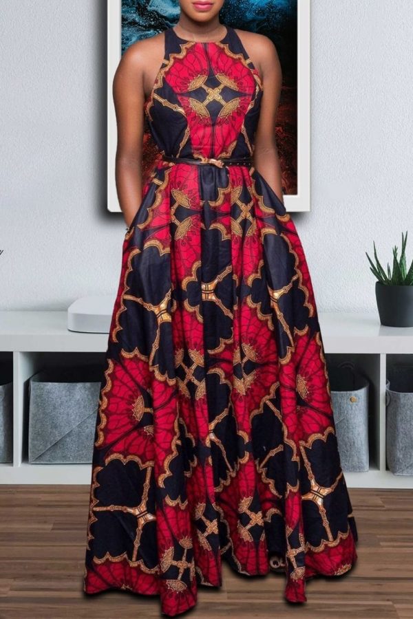 Ankara Print Dress | Flare Sleeveless Maxi Dress | LOLA