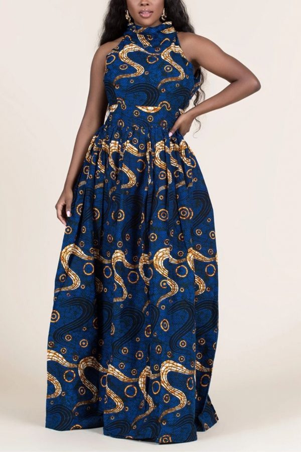 Ankara Print Dress | Round Tie Neck Maxi Dress | OYIN