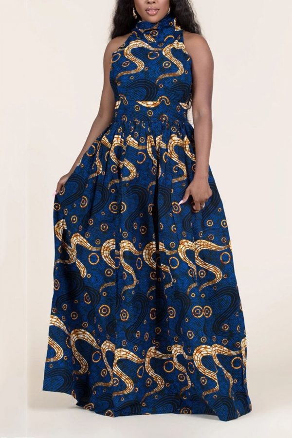 Ankara Print Dress | Round Tie Neck Maxi Dress | OYIN