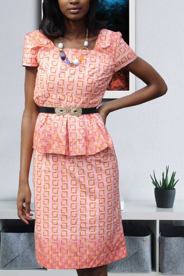 Ankara Print Dress | Peplum Midi dress | ROSA